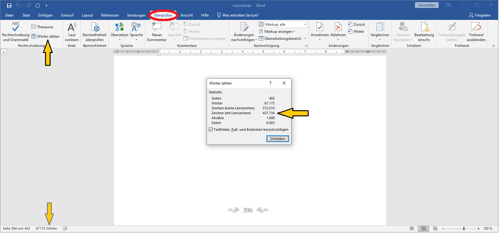 MS-Word-Anleitung zum Zeichen zählen; Honorare Korrektorat Leipzig, Preise Korrektur Leipzig, Kosten Textkorrektur, Honorar Korrektorat