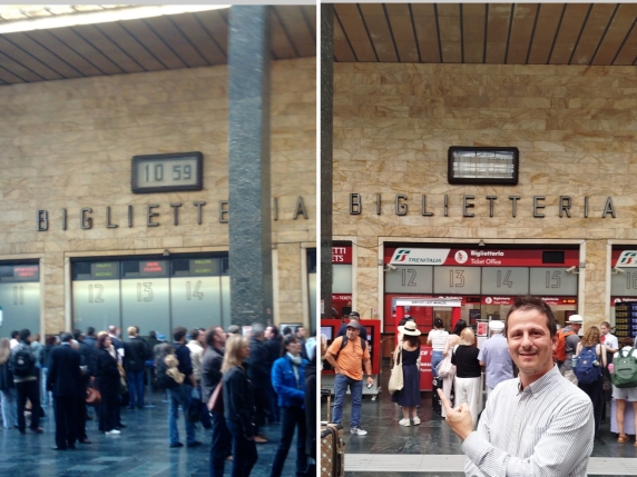 Toskana Wochenschau: Historische Digitaluhr in der Station Santa Maria Novella vor und nach der Restaurierung