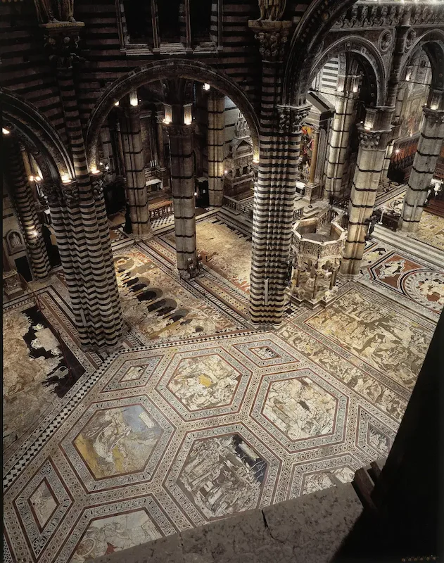 Toskana Wochenschau – kunstvoller Marmorboden im Dom von Siena