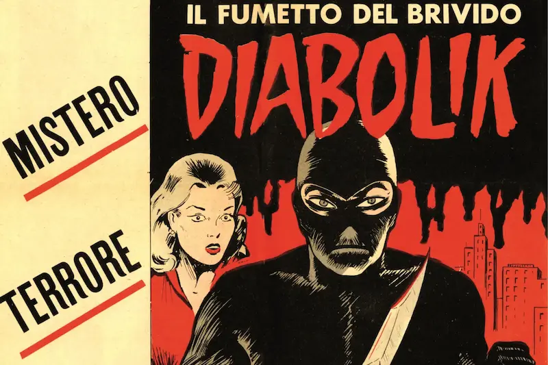 Toskana Wochenschau: historisches Diabolik-Comiccover aus dem Fondo Gianni Bono mit dem maskierten Titelhelden