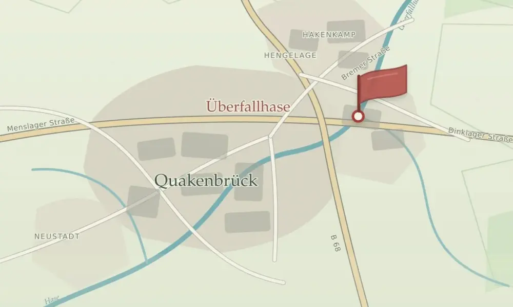 Ortsnamen – Google-Maps-Ausschnitt mit dem Ort Überfallhase bei Quakenbrück