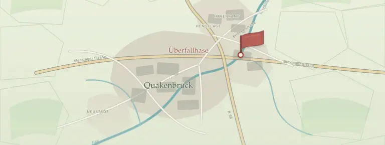 Ortsnamen – Google-Maps-Ausschnitt mit dem Ort Überfallhase bei Quakenbrück