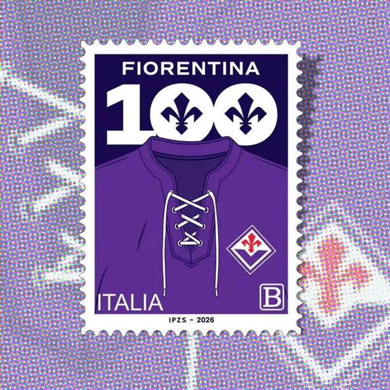 Toskana Wochenschau: violette Sonderbriefmarke zum 100-jährigen Jubiläum der Fiorentina