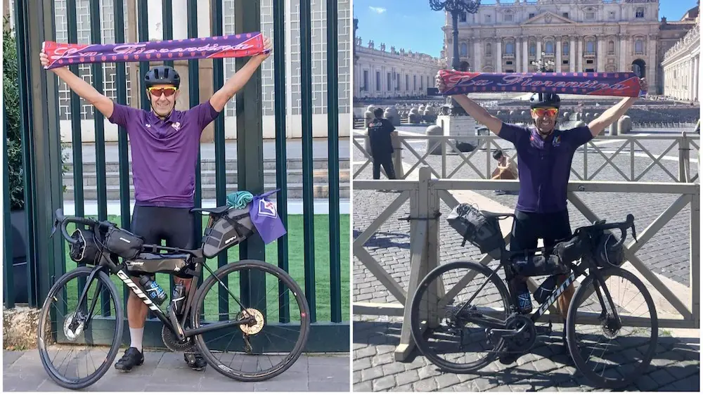 Toskana Wochenschau – Fiorentina-Fan Andrea Mugnaini mit Fahrrad in Florenz und auf dem Petersplatz in Rom